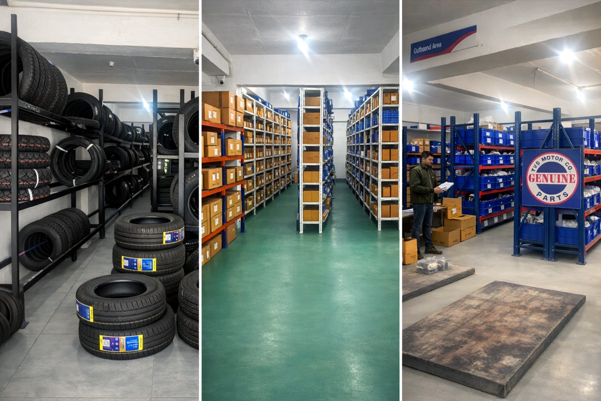 Tyres and parts storage collage