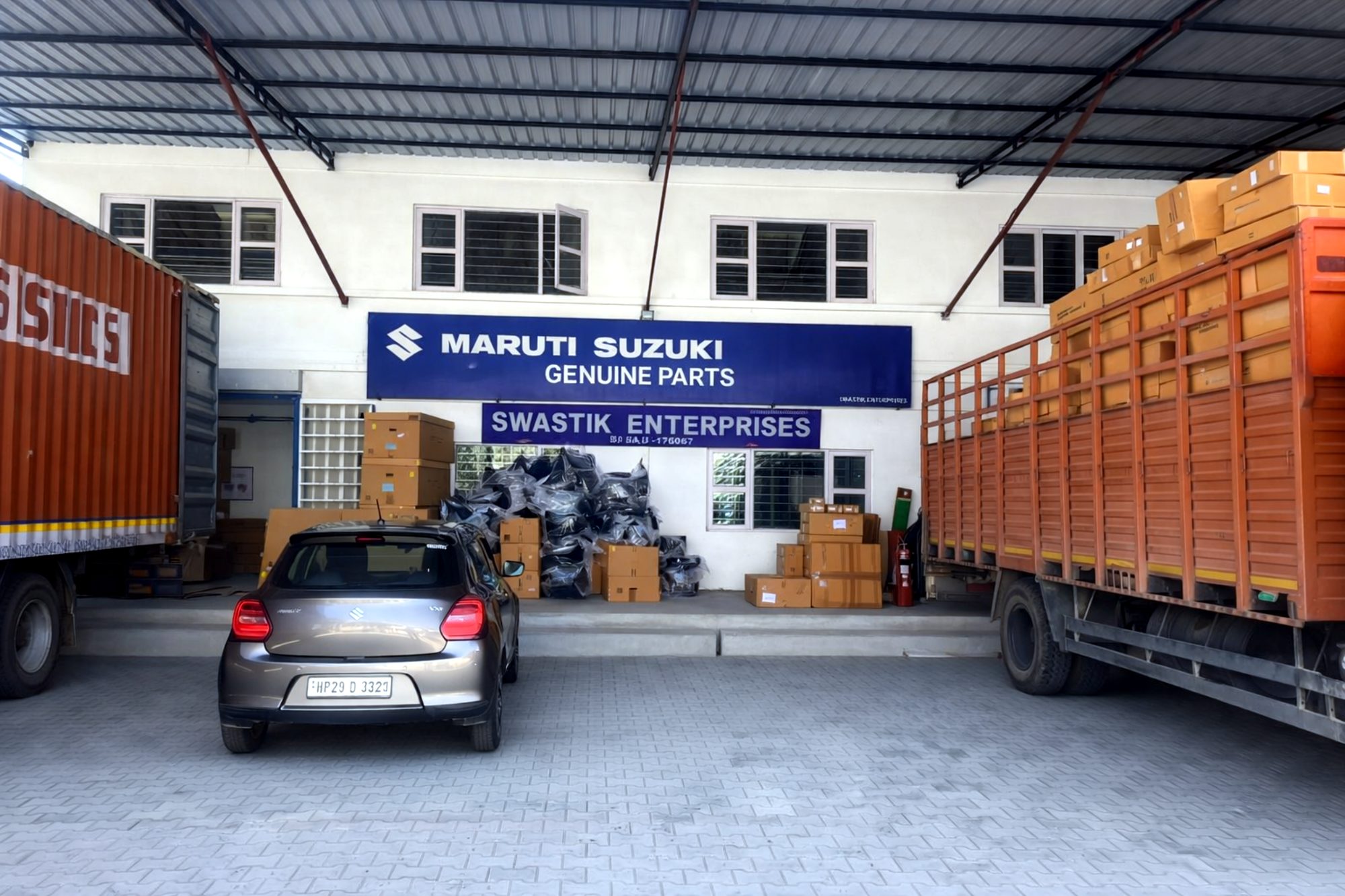 Warehouse front with signage